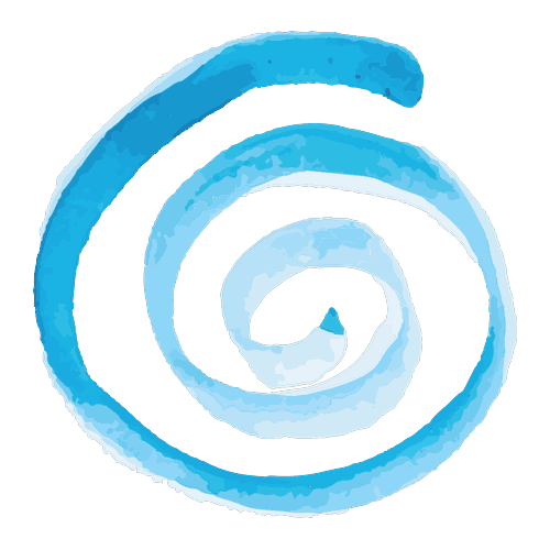 Espiral azul en acuarela, símbolo de Ana Iametti